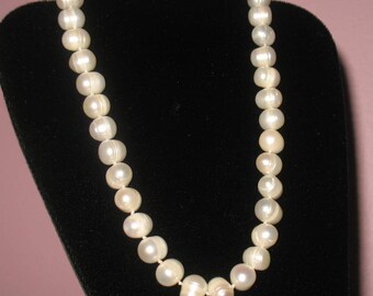 White Ringed Pearl Necklace, 17" Pearl Strand, White Baroque Pearl Necklace