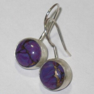 Mohave Purple Turquoise Round Cabochon Sterling Silver Drop Earrings image 5