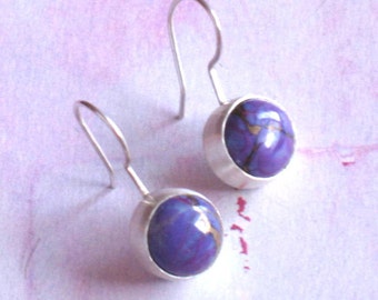 Mohave Purple Turquoise Round Cabochon Sterling Silver Drop Earrings