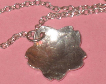 Handmade Hammered Fine Silver Cherry Blossom Pendant on Sterling Silver Chain Necklace