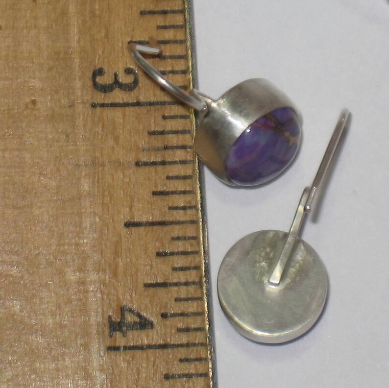 Mohave Purple Turquoise Round Cabochon Sterling Silver Drop Earrings image 4