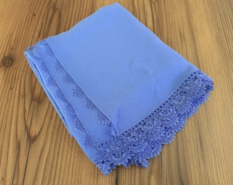 Satin Blue Oya Shawl / Chiffon Lace Pattern / Turkish Oya Shawl / Turkish Scarf
