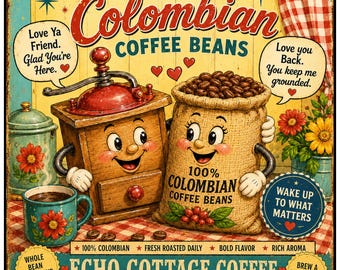 Vintage Colombian Coffee Beans Poster Canvas