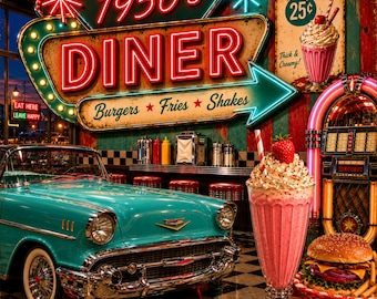 1950s Diner Scene Canvas