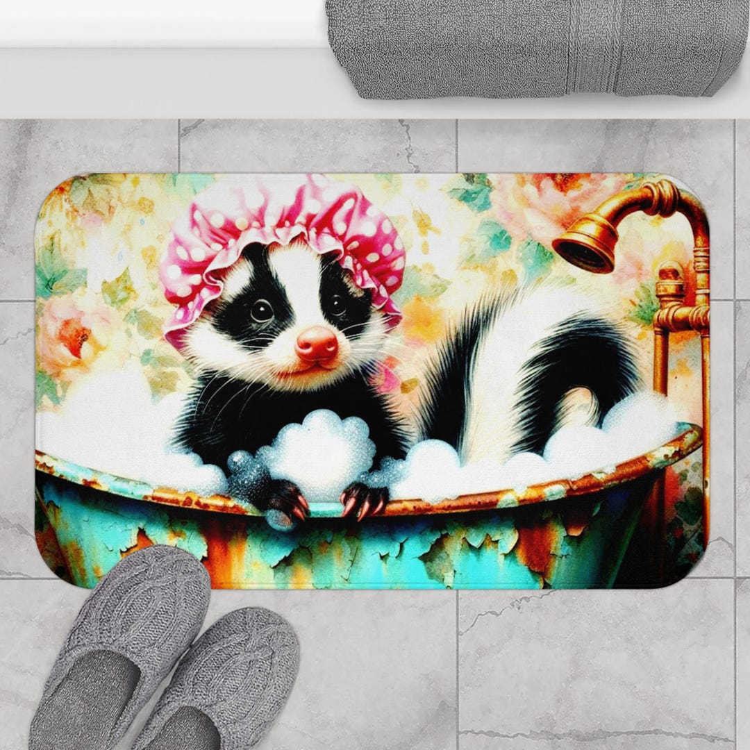 Skunk Rug Bathmat, Skunk Lovers, Adorable Animals Bathing, Rustic Vintage Home ...