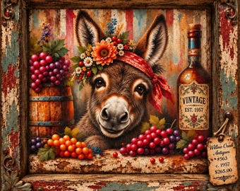 Floral Donkey Wine Art Matte Canvas
