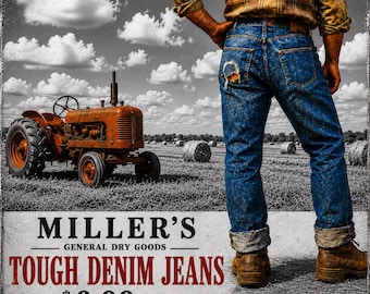 Tough Denim Jeans farmer vintage advertisement Canvas