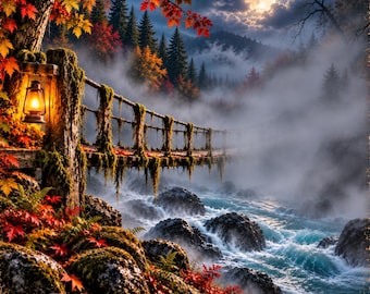 Eerie Moonlit Forest Bridge Canvas | Stretched Matte Landscape Wall Art
