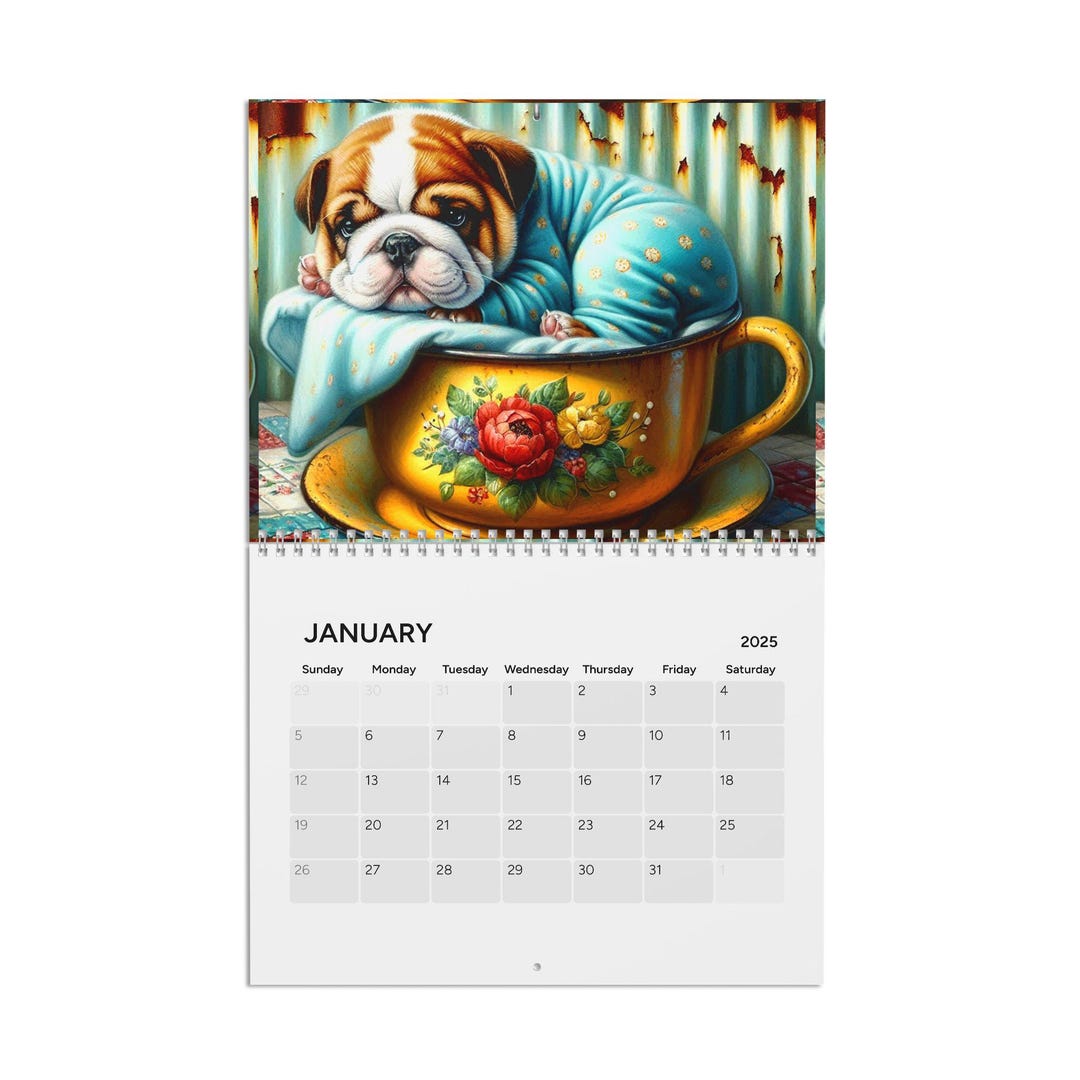Wall Calendar With Adorable Animals in Tin Cans and Teacups, Rusty ...