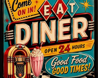 Eat Diner Retro 1950s Sign Matte Canvas