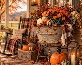 Autumn Porch Pumpkin Still Life Canvas