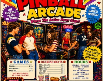 Retro Pinball Arcade Poster Matte Canvas