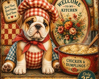 Vintage Kitchen Bulldog Chef Canvas, Matte Stretched Wall Art