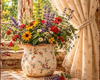 Cottage Floral Bouquet Matte Canvas