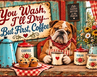 Vintage Bulldog Coffee Dish Mat: You Wash, I'll Dry (14" x 21")