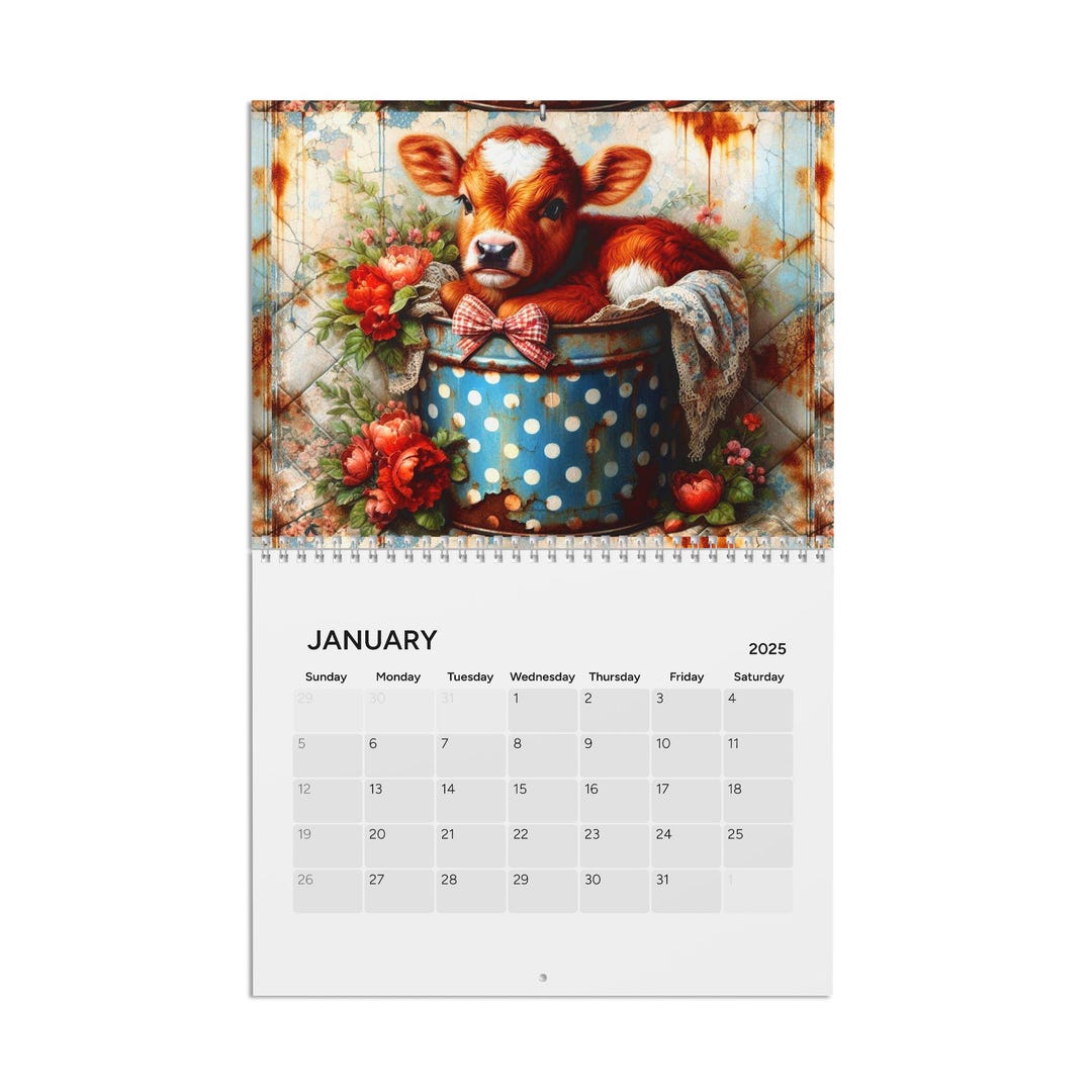 Wall Calendar With Adorable Animals in Tin Cans and Teacups, Rusty ...