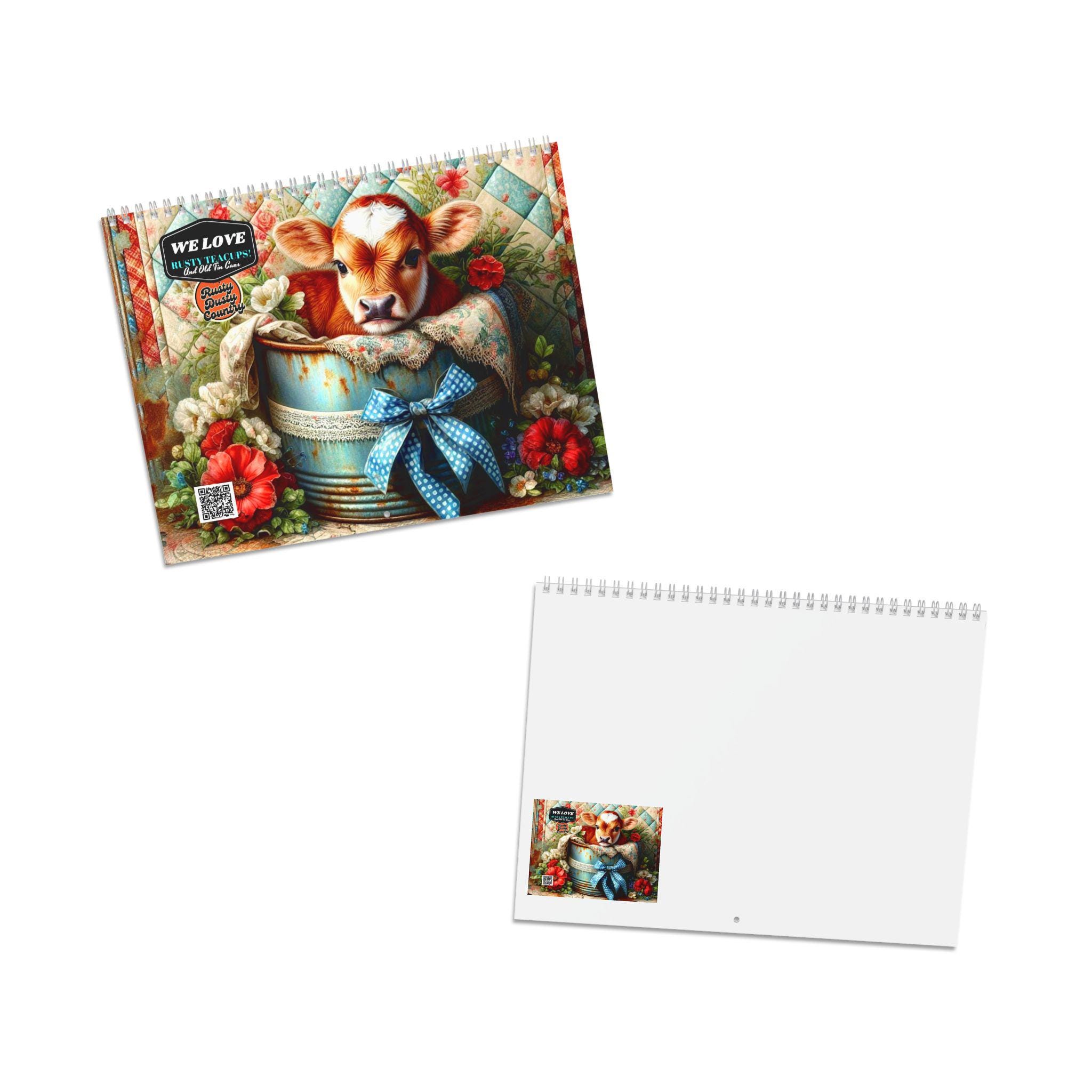 Wall Calendar With Adorable Animals in Tin Cans and Teacups, Rusty ...