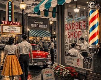 1950s Retro Main Street Barber Shop Canvas