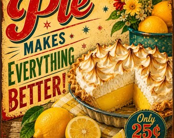 Pie Makes Everything Better Matte Canvas | Vintage Lemon Meringue Pie Wall Art