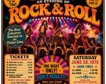 Vintage Rock & Roll Concert Poster Matte Canvas