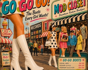 Retro Mod Boutique Go-Go Boots Artwork Canvas