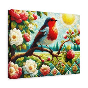 Quilted Bird Canvas Print: Peaceful Farmhouse Wall Decor