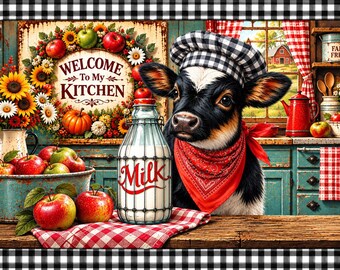 Glass Cutting Board Welcome to My Kitchen Small Batch Release Cow Illustration