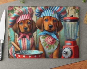 Hound Dog Chefs Glass Cutting Board - Quirky Kitchen Decor