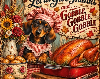 Let Us Give Thanks Dachshund Canvas | Thanksgiving Wall Art, Matte Stretched