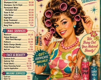 Retro 1960s Beauty Salon Pin-Up Canvas