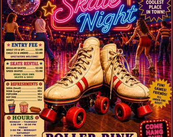 Skate Night Roller Rink Wall Art Canvas