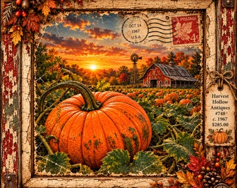 Pumpkin Patch Sunset Matte Canvas, Stretched Wall Art | Autumn Farm Landscape