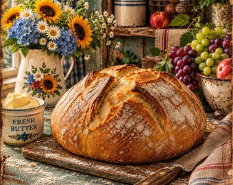 Rustic Country Bread Kitchen Canvas | Matte Stretched Wall Art