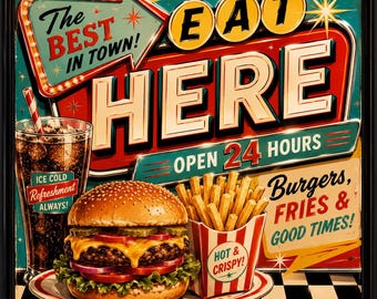 Vintage Diner Eat Here Sign Canvas