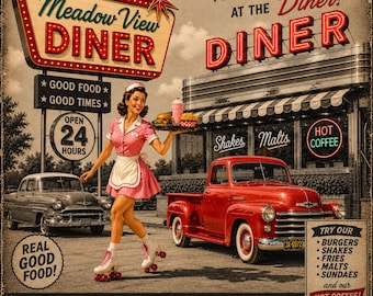Retro 1950s Diner Waitress Canvas