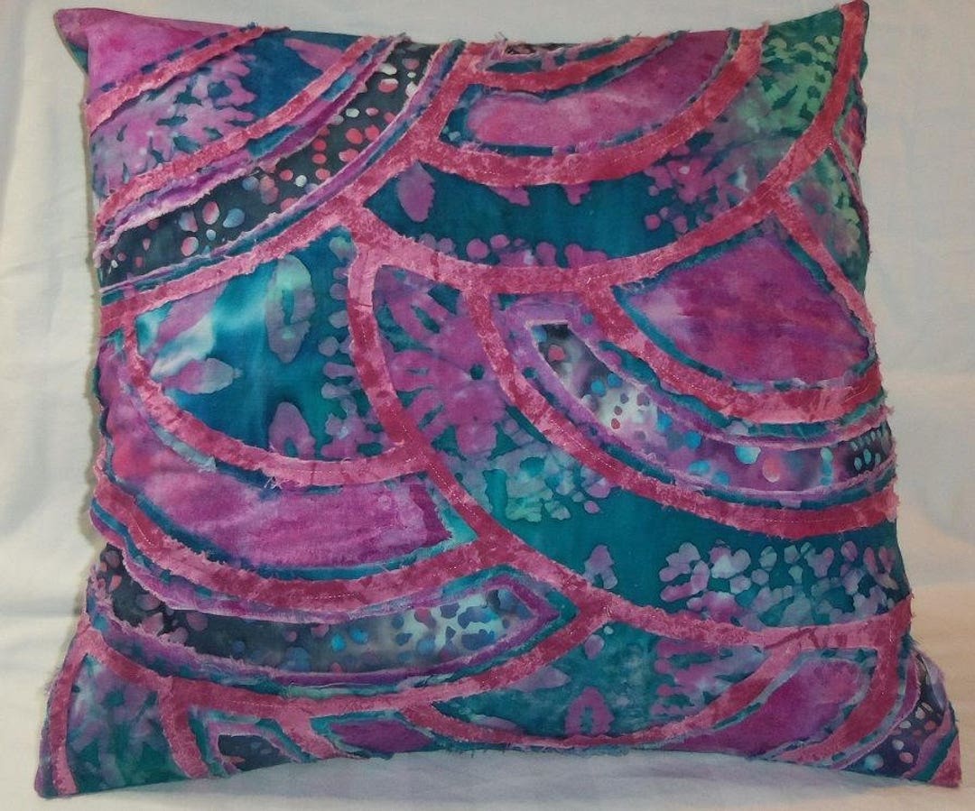 Fiber ARTS Pillow Cover CARNIVAL Batiks and Handdyed Fabrics in Teal