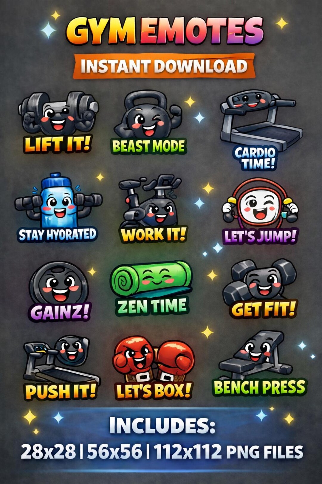 Fit Streamers Gym Emotes Pack | Fitness Twitch Streamer Emotes (digital Download) - Etsy