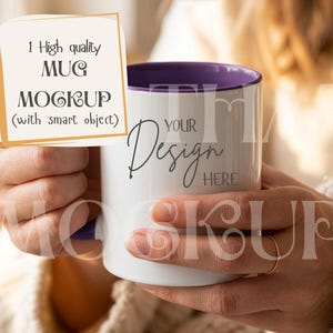 Lila accentmuggmodell PSD Smart Object, 340 ml keramisk mugg, mysig scen (digital nedladdning)
