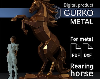 Rearing Horse 3 m, Metal Papercraft, DXF, PDF, Digital Template Download, Gurko, Pepakura, Welding Low Poly 3D Origami, DIY Metal Sculpture