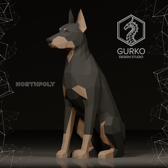 Seated Doberman Papercraft, Dog, Digital Template, PDF Download, Gurko, 3D LowPoly, Pepakura, Origami Sculpture, Paper Party Decor, DIY Gift