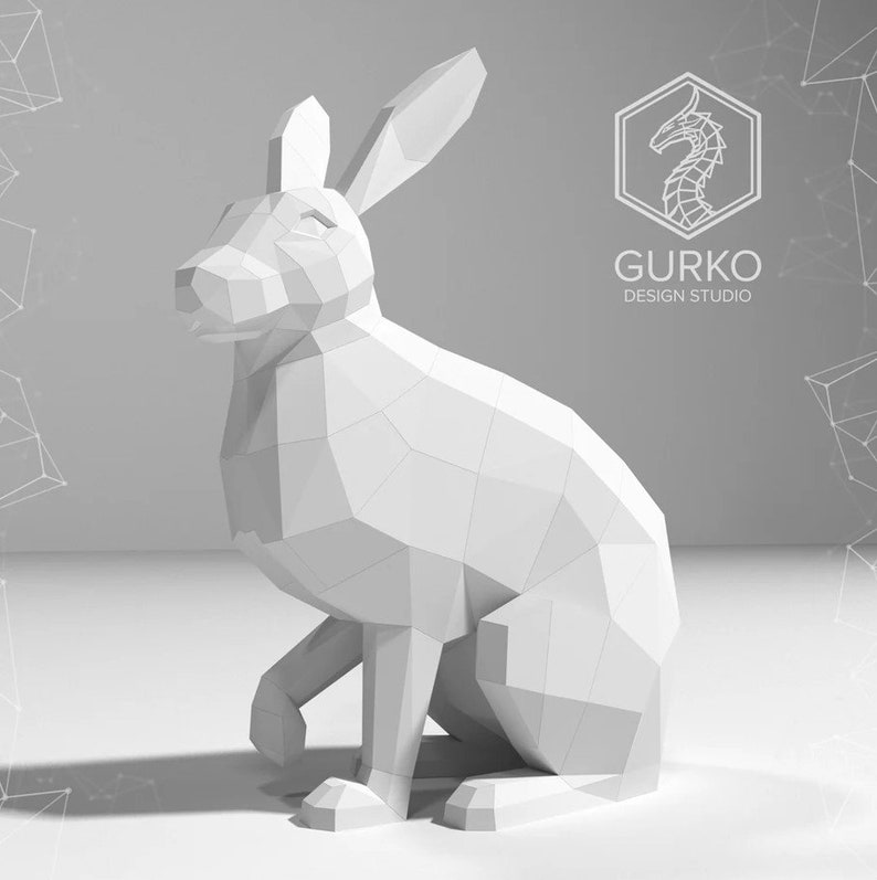 Hare Papercraft, Rabbit, Digital Template, PDF Download, Gurko, 3D Low ...