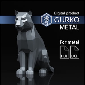 Sitting Tiger Metal Papercraft, Cat, DXF, PDF, Digital Template Download, Gurko, Pepakura, Welding Low Poly 3D Origami, DIY Metal Sculpture