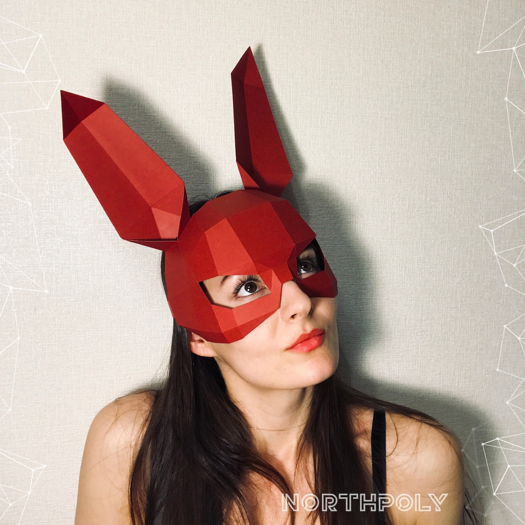 Rabbit Mask Papercraft, Digital Template, PDF Download, Gurko, 3D Low ...