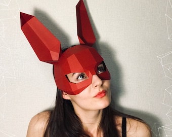 Máscara de conejo en papel, plantilla digital, descarga en PDF, Gurko, máscara de animal en 3D de baja poli, origami DIY, Pepakura, máscara de papel, disfraz DIY