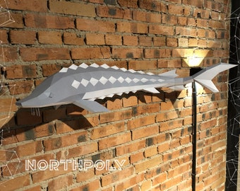 Sturgeon Papercraft, Fish, Digital Template, PDF Download, Gurko, 3D Low Poly, Pepakura, DIY Origami Sculpture, Paper Decor, DIY Gift