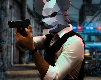 Máscara de ratón en papel, rata, plantilla digital, descarga en PDF, Gurko, máscara de animal en 3D de baja poli, origami DIY, Pepakura, máscara de papel, disfraz DIY