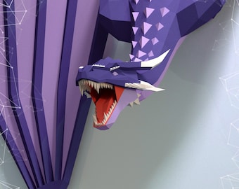 Papercraft Dragon Crawling Out Of The Wall, Digital Template, PDF Download, Gurko, 3D Low Poly, Pepakura, DIY Origami Sculpture, Paper Decor