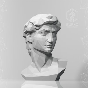Busto di David (750 mm) Papercraft, modello digitale, download PDF, Gurko, 3D Low Poly, Pepakura, scultura origami fai da te, decorazione di carta, regalo