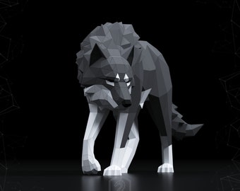 Lobo agachado Papercraft, Pdf, Gurko, Pepakura, Plantilla, Origami 3D, Escultura de papel, Artesanía de bricolaje Low Poly