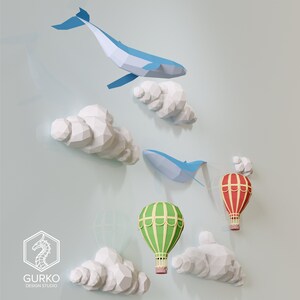 Papercraft Clouds With Whales and Hot Air Balloons, Digital Template ...